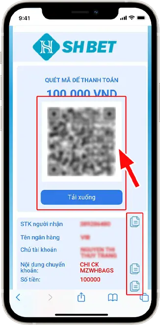 Bước 4: Chọn ngân hàng muốn chuyển → Sao chép THÔNG TIN CHUYỂN KHOẢN hoặc chụp ảnh mã QR → Đăng nhập vào app ngân hàng THỰC HIỆN CHUYỂN TIỀN